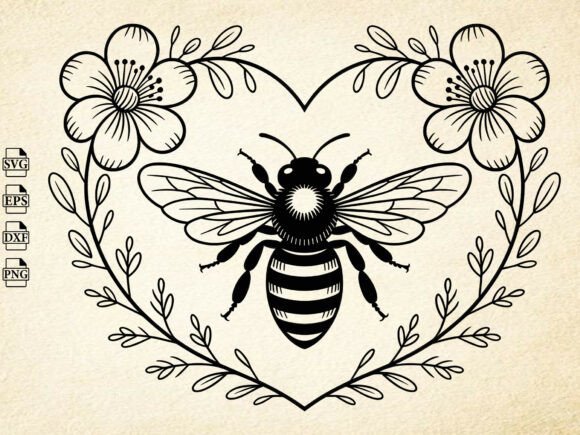 Bee with Flowers Svg, Honeycomb Clipart