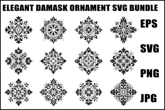Black Damask Ornament Set