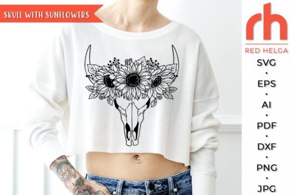 Cow Skull with Sunflowers SVG, Boho Cow