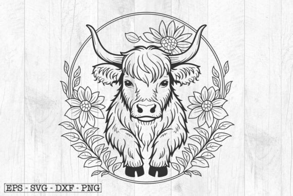 Floral Highland Cow Svg