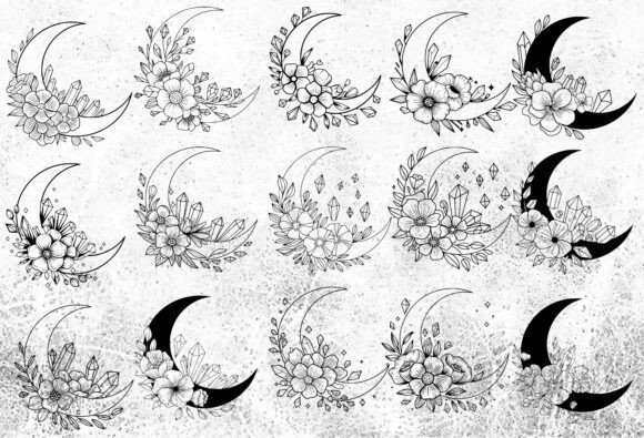 Floral Magic Crystals Moon SVG Bundle