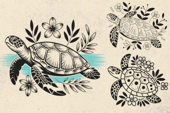 Floral Turtle, Sea Turtle with Flower