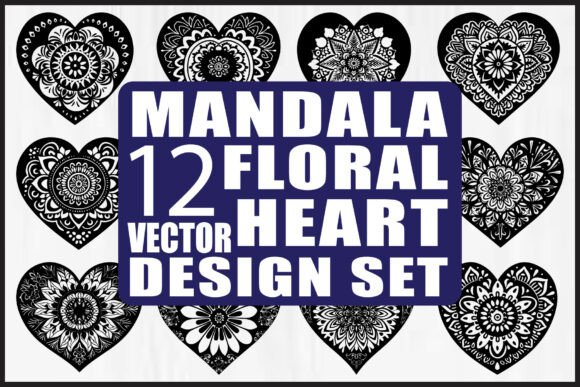 Mandala Floral Heart Vector Bundle