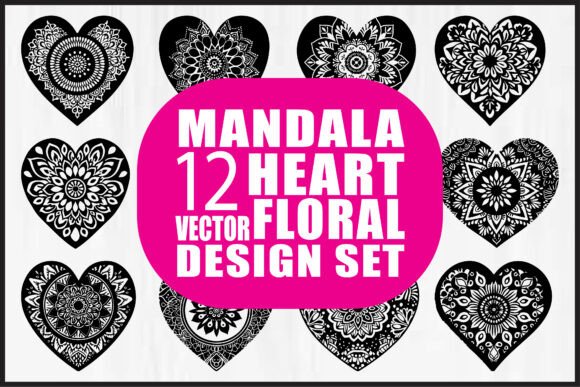 Mandala Heart Floral Vector Bundle
