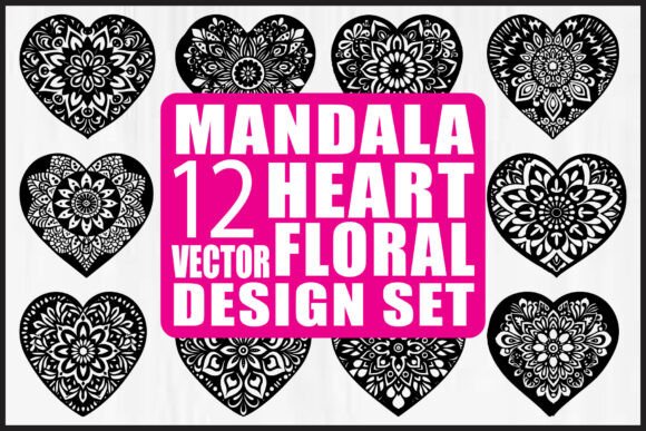 Mandala Heart Vector Floral Design Set