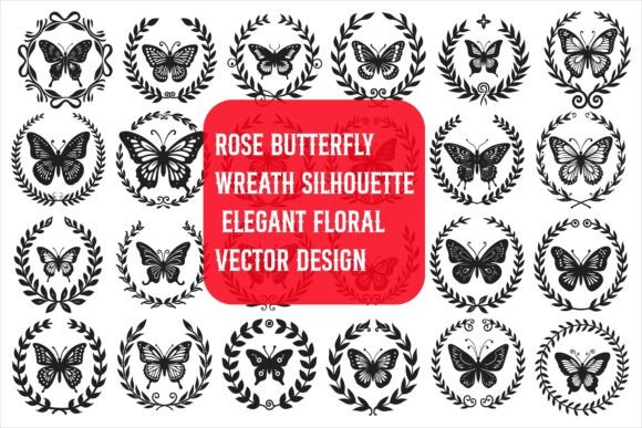 Rose Butterfly Wreath Silhouette Design
