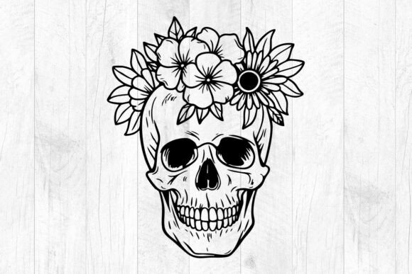 Skull with Flower, Halloween Skull Svg