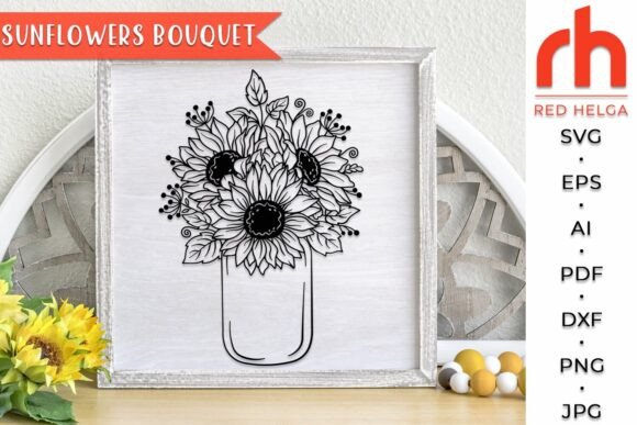 Sunflowers Bouquet SVG, Flowers in a Jar