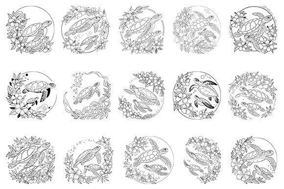 Turtle with Flower Svg Bundle